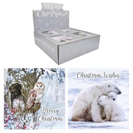 Boxed Christmas Cards In Display Box 12 Pack - Animals