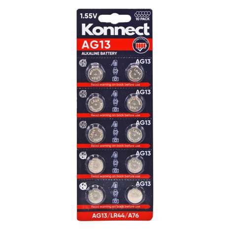 Konnect AG13 (LR44/A76) 1.55V Alkaline Batteries - 10 Pack
