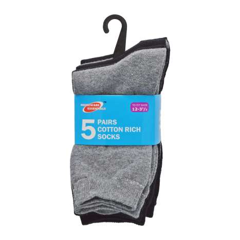 Homeware Essentials School Socks 5 Pack (Grey/Black) - Assorted Sizes