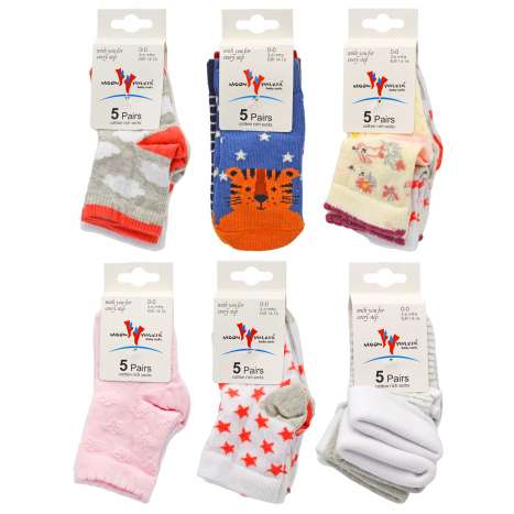 Baby Moon Walker Socks (3-6 Months) 5 Pack - Assorted Designs