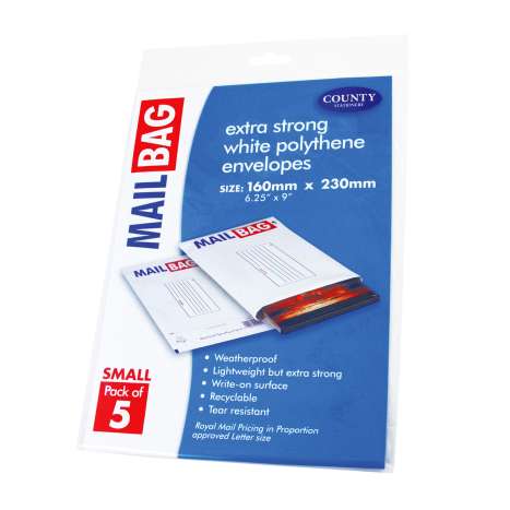 White Polythene Envelopes 5 Pack (160mm x 230mm) - Small