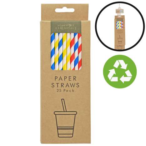 Homeware Essentials Paper Straws 25 Pack - Clip Strip Provided