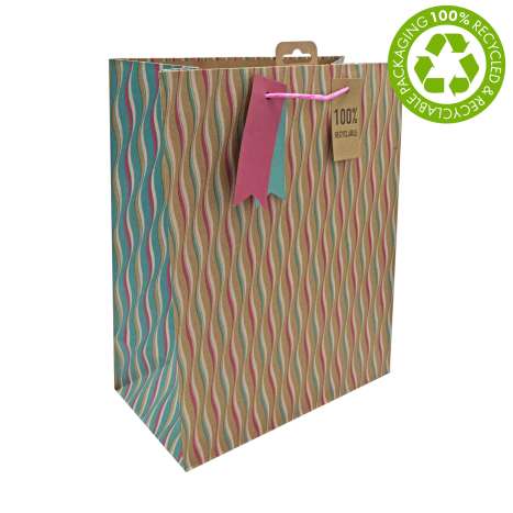 Medium Gift Bags (21.5cm x 25.5cm) - Kraft Pattern Waves