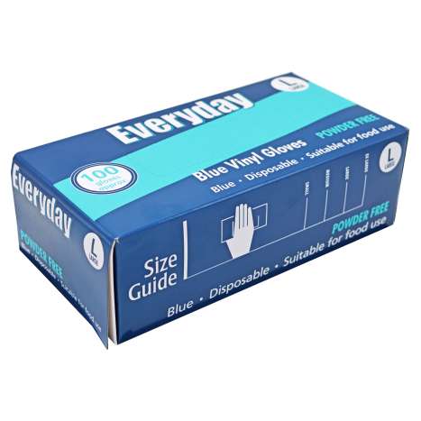 Blue Vinyl Powder Free Gloves 100 Pack - Large