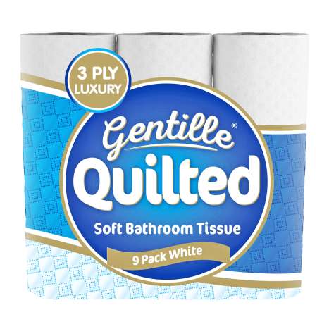 Gentille Quilted White Toilet Paper Luxury 3Ply 9 Pack