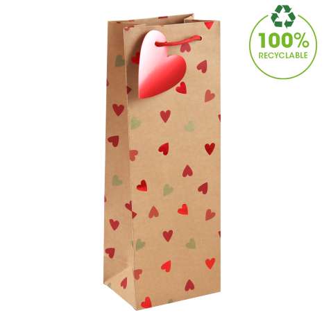 Bottle Gift Bags - Kraft Small Hearts