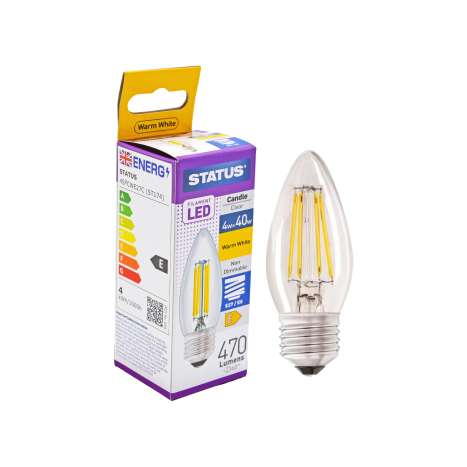 Status Filament LED 4w=40w Candle Large Screw Cap Light Bulb