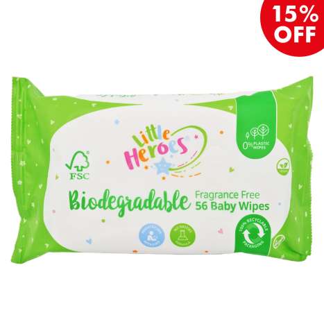 Little Heroes Fragrance Free Baby Wipes 56 Pack - Biodegradable