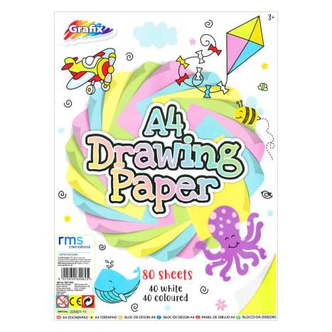 Grafix A4 Drawing Paper White / Coloured - 80 Sheets