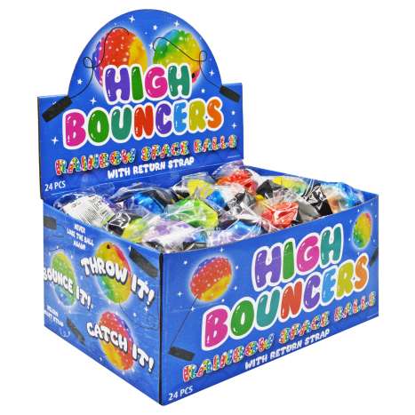 High Bouncers Rainbow Space Balls (6.2cm) with Return Strap - Assorted Colours