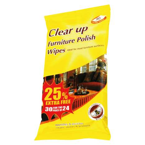 Clear Up Furniture Polish Wipes 24 Pack +25% Extra Free