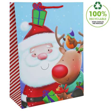 Extra Large Gift Bags (33cm x 45.5cm) - Cute Santa & Reindeer