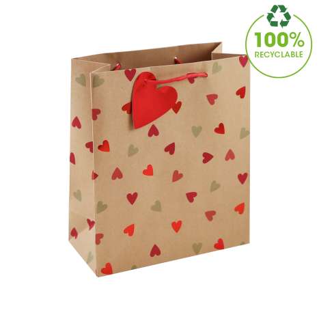 Medium Gift Bags (21.5cm x 25.5cm) - Kraft Hearts