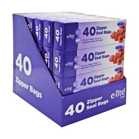 E-Lite Zipper Seal Food Bags (20cm x 18cm) 40 Pack - Small
