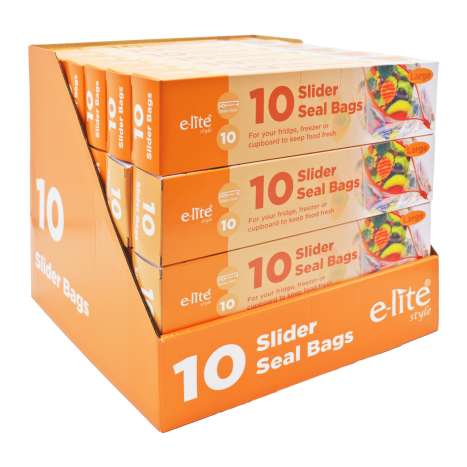 E-Lite Slider Seal Food Bags (26cm x 25cm) 10 Pack - Large