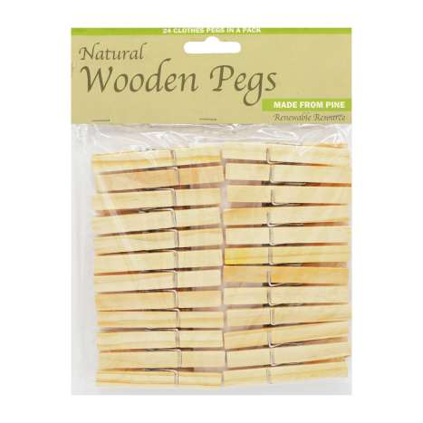 Natural Wooden Clothes Pegs 24 Pack