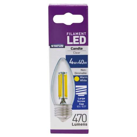 Status Filament LED 4w=40w Candle Large Screw Cap Light Bulb