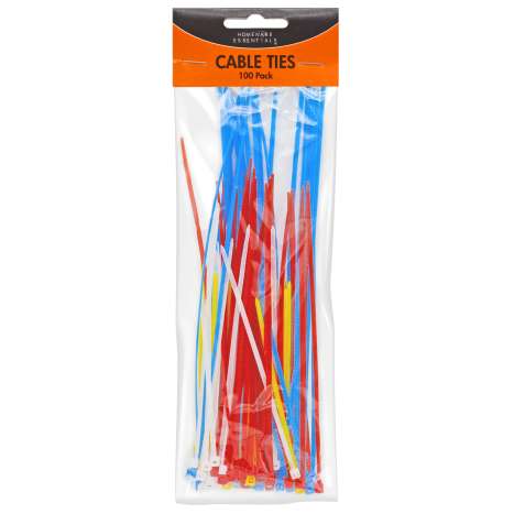 Homeware Essentials Cable Ties 100 Pack - Assorted Colours & Sizes