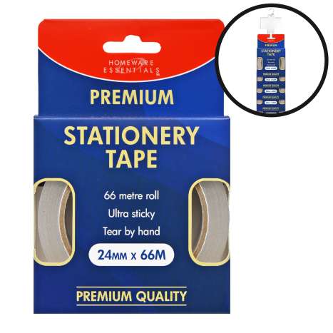 Homeware Essentials PREMIUM Stationery Tape (24mm x 66M)  - Loaded Clip Strip