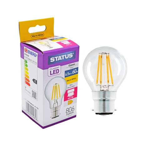 Status Filament LED 6.5w=60w Classic Bayonet Cap Light Bulb