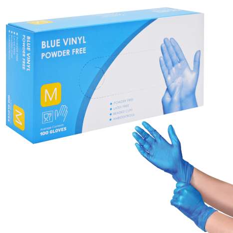 Blue Disposable Vinyl Gloves (Powder Free) 100 Pack - Medium