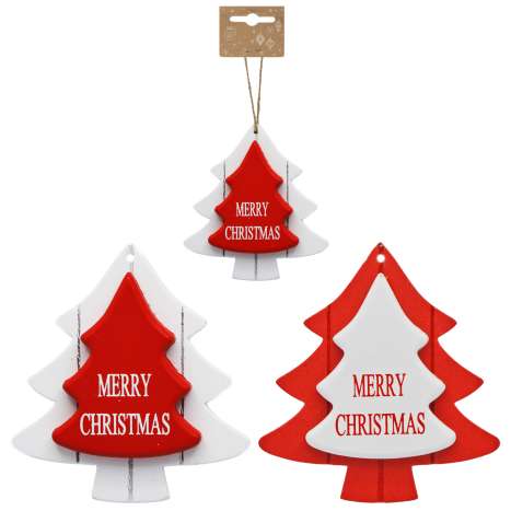 Christmas Hanging Wooden Decoration - Tree (Assorted Colours)