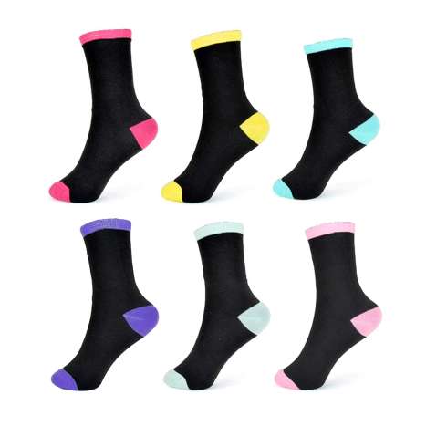 Ladies Contrast Heel & Toe Socks 3 Pack (Size: 4-7) - Assorted Colours