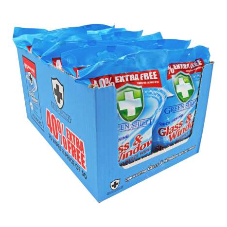 Green Shield Glass & Window Wipes 50 Pack + 40% Extra Free