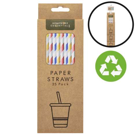 Homeware Essentials Paper Straws 25 Pack - Loaded Clip Strip