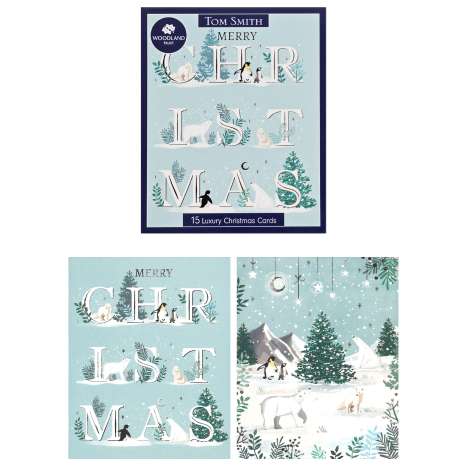 Tom Smith Luxury Boxed Christmas Cards 15 Pack - Arctic Animals