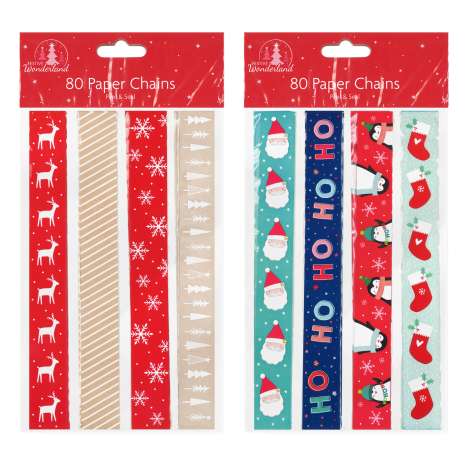 Christmas Paper Chains 80 Pack - Cute (Assorted Designs)