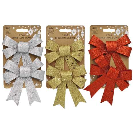 Christmas Glitter Sequins Gift Bows 2 Pack - Assorted Colours