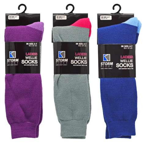 Storm Ridge Ladies Wellie Socks (Size: 4-7) - Assorted Colours