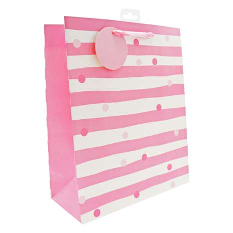 Large Gift Bags (26cm x 32cm) - Pink Stripe & Spots