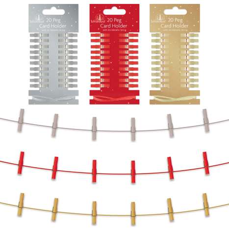 Christmas Wooden Peg Card Holder (3M) 20 Pack - Assorted Colours