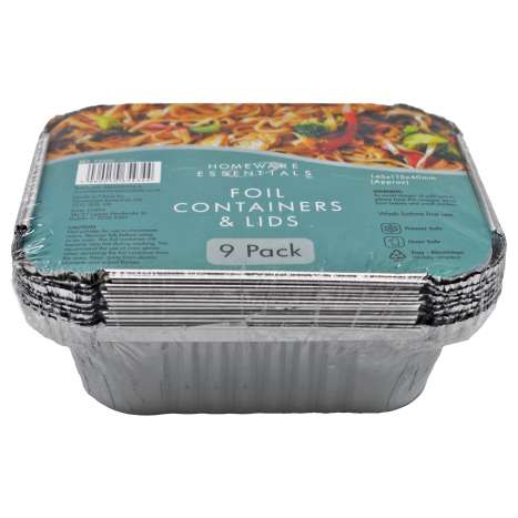 Homeware Essentials Foil Containers & Lids (14.5cm x 11.5cm) 9 Pack