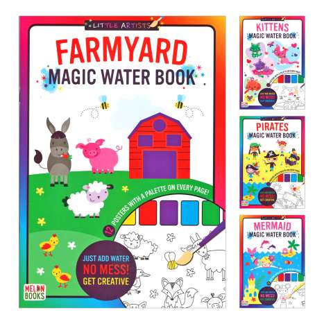 Little Artists Magic Water Paint Colouring Book (Pirates, Farmyard, Mermaid & Kittens)