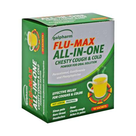 Galpharm Flu Max All-In-One Chesty Cough & Cold Sachets 10 Pack - Lemon & Menthol