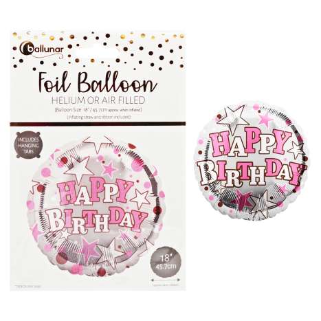 Happy Birthday 18" Foil Balloon - Pink