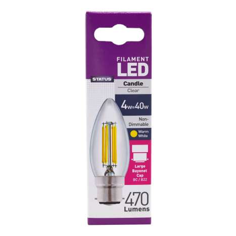 Status Filament LED 4w=40w Candle Bayonet Cap Light Bulb