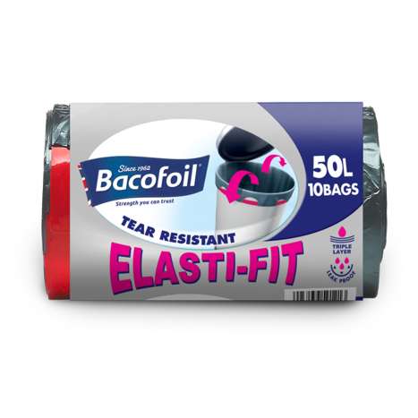Bacofoil Elasti-Fit Bin Liners 50 Litre - Roll of 10