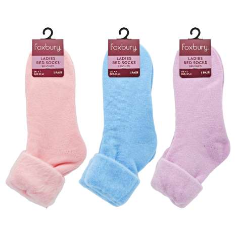 Foxbury Ladies Brushed Bed Socks (Size: 4-7) - Assorted Colours
