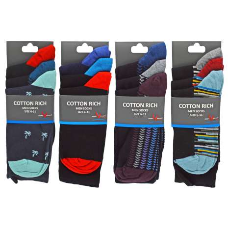 Men's Moon Walker Cotton Rich Socks (Size: 6-11) 3 Pack - Assorted Designs