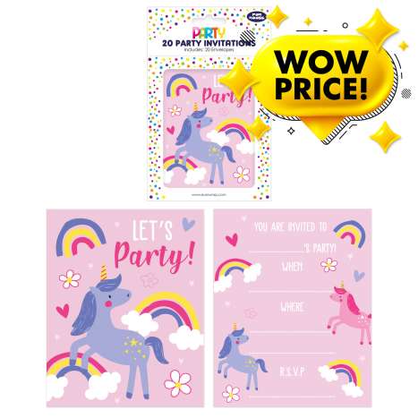 Party Invitations 20 Pack - Unicorns