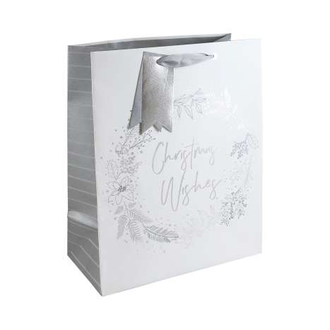 Large Gift Bags (26.5cm x 33cm) - Silver Wreath