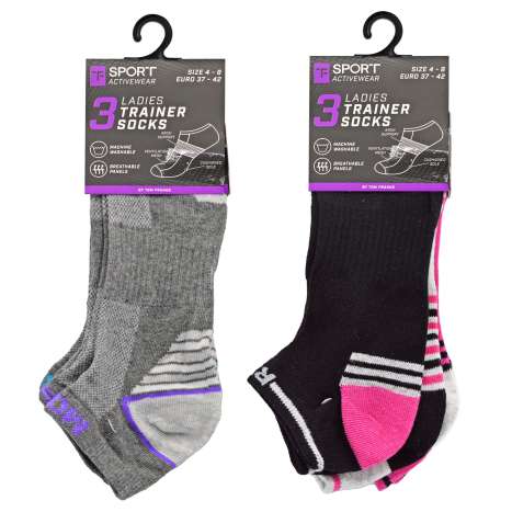 Tom Franks Ladies Sports Trainer Socks 3 Pack (Size: 4-8) - Assorted Colours