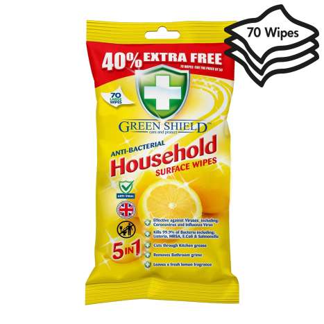 Green Shield Antibacterial Household Wipes 50 Pack + 40% Extra Free