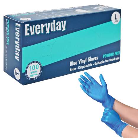 Everyday Blue Disposable Vinyl Gloves (Powder Free) 100 Pack - Large