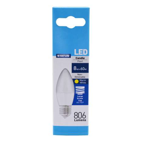 Status LED 8w=60w Candle Large Screw Cap Light Bulb