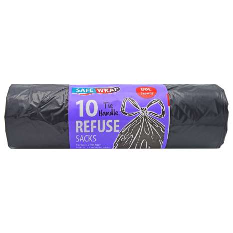 Safewrap Tie Handle Refuse Sacks 80 Litre - Roll of 10